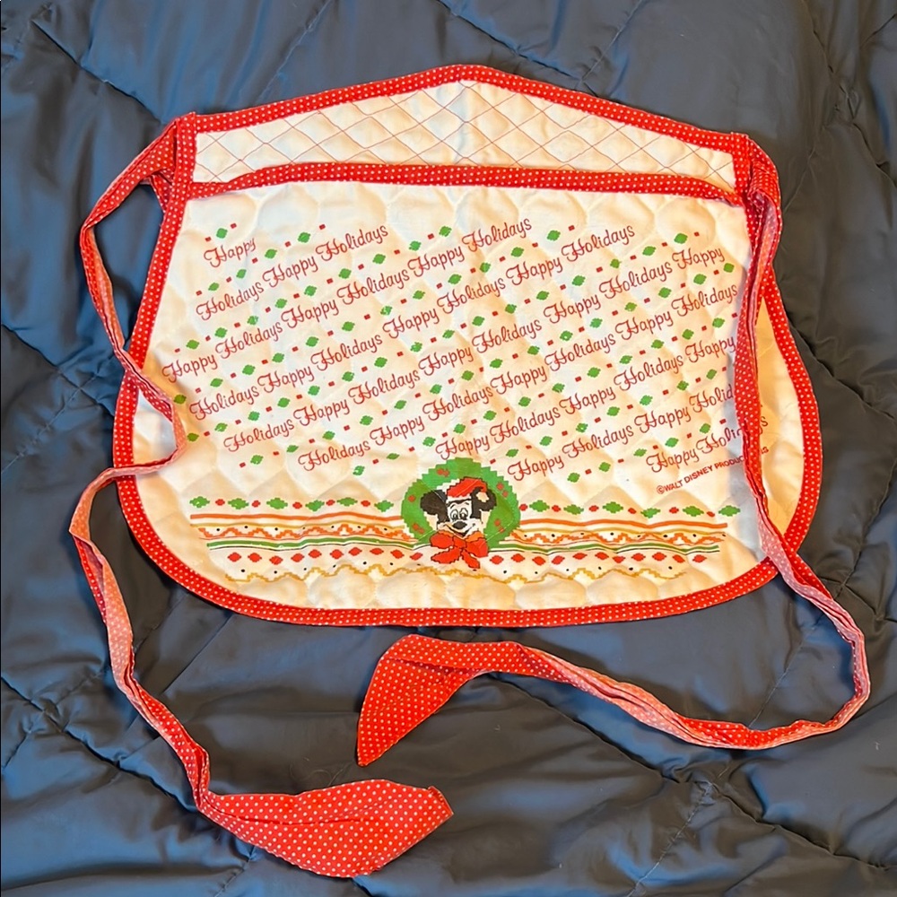 Vintage Holiday Apron with Red Trim
